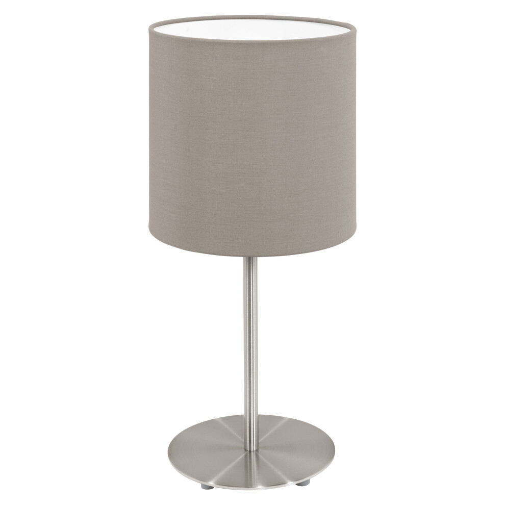 Table Desk Lamp Colour Satin Nickel Steel Shade Taupe Fabric Bulb E14 1x40W