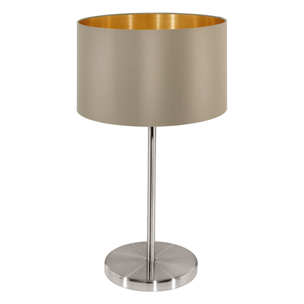 Loops Table Lamp Colour Satin Nickel Steel Shade Taupe Fabric Bulb E27 1X60w Gold