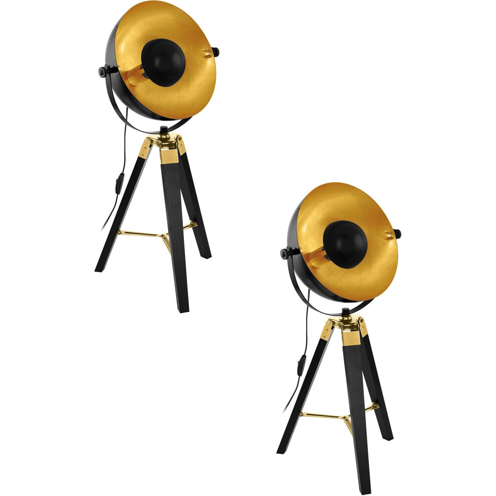 Loops 2 Pack Table Lamp Desk Light Black & Brass & Gold Wood & Steel 1X 60W E27