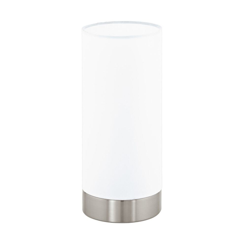 Table Lamp Colour Satin Nickel Shade White Fabric Touch On/Off Bulb E27 1x40W