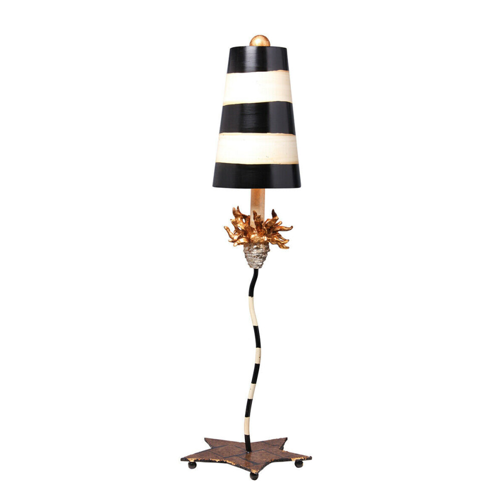 Loops Table Lamp Gold Leaf With Black & Taupe Stripes Led E27 100W Bulb
