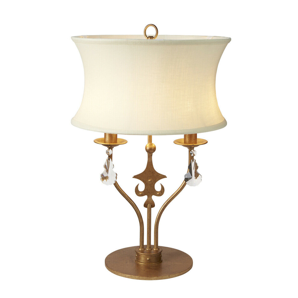 2 Bulb Twin Table Lamp Cream Shade Gold Patina LED E14 60W Bulb