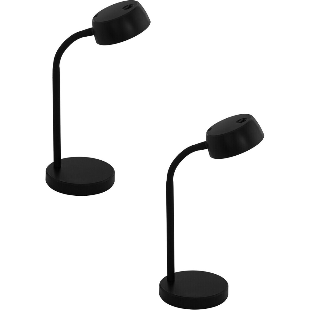 Loops 2 Pack Table Desk Lamp Colour Plain Black Rocker Switch Bulb Led 4.5W Included