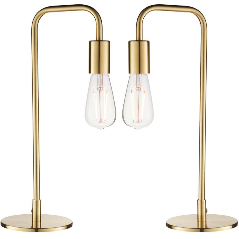 2 PACK Modern Hangman Table Lamp Brass Industrial Arm Bedside Desk Light Base
