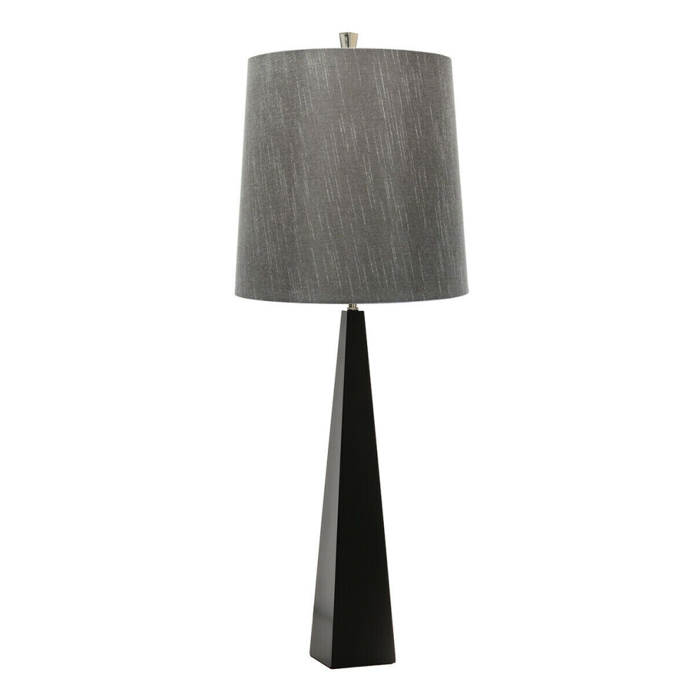 Loops Square Table Lamp Tapered Column Dark Grey Faux Silk Shade Black Led E27 60W