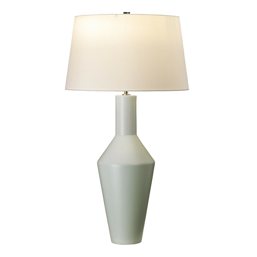 Table Lamp Matt Finished Pale Sage Green Ivory Cylinder Shade LED E27 60W