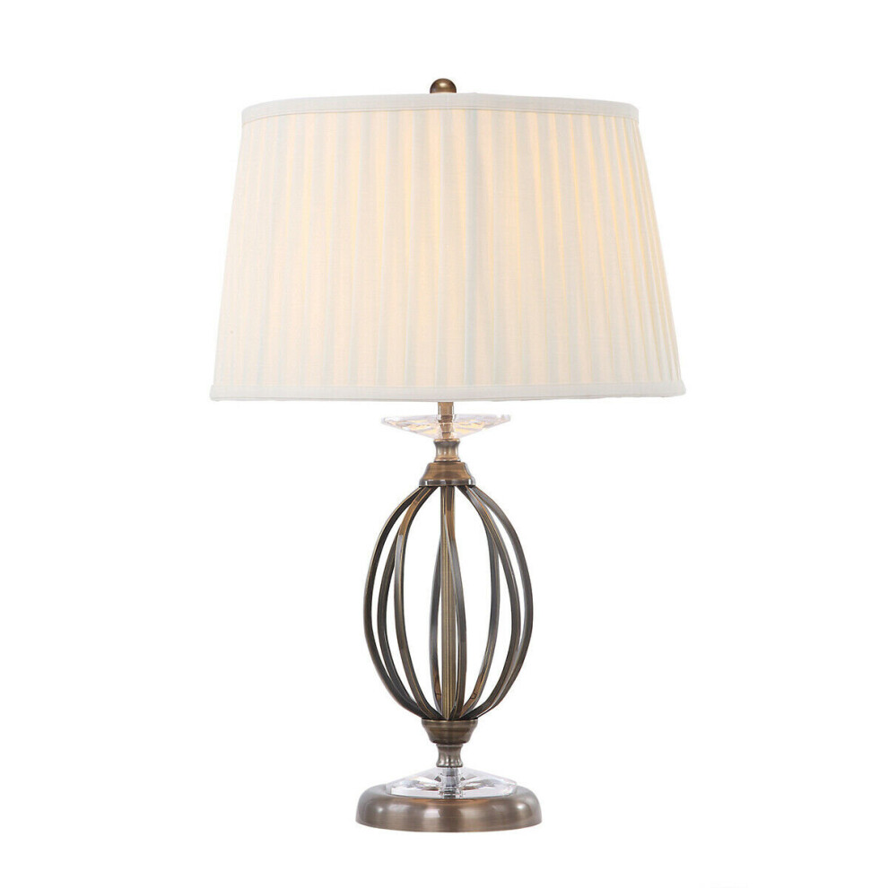Loops Table Lamp Shade Cut Glass Droplets Metal Base Aged Brass Led E27 60W Ivory