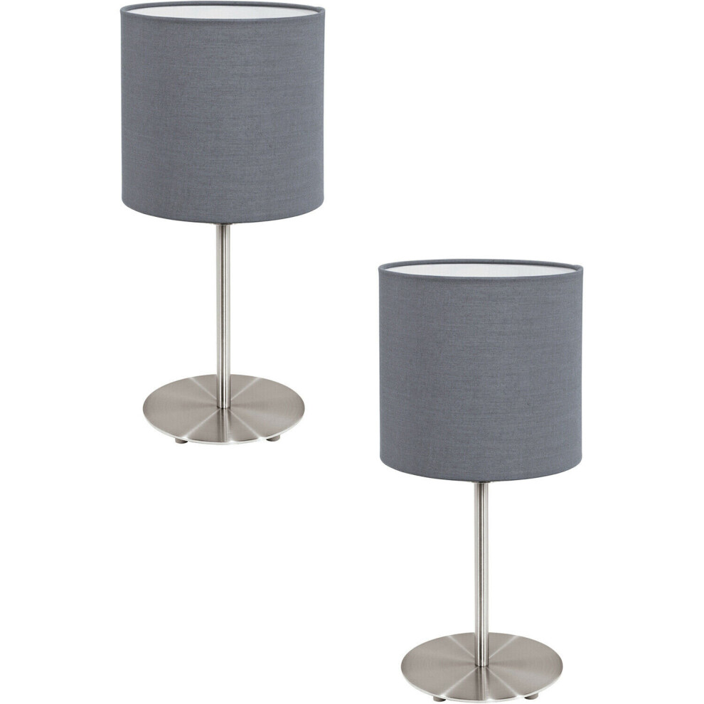Loops 2 Pack Table Desk Lamp Colour Satin Nickel Steel Shade Fabric E27 1X60w Grey