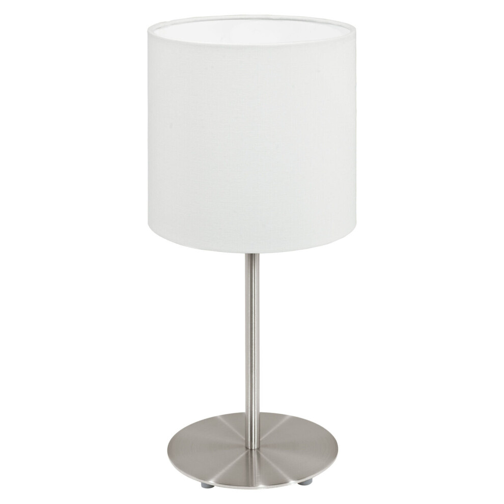 Loops Table Desk Lamp Colour Satin Nickel Steel Shade Fabric Bulb E14 1X40w White
