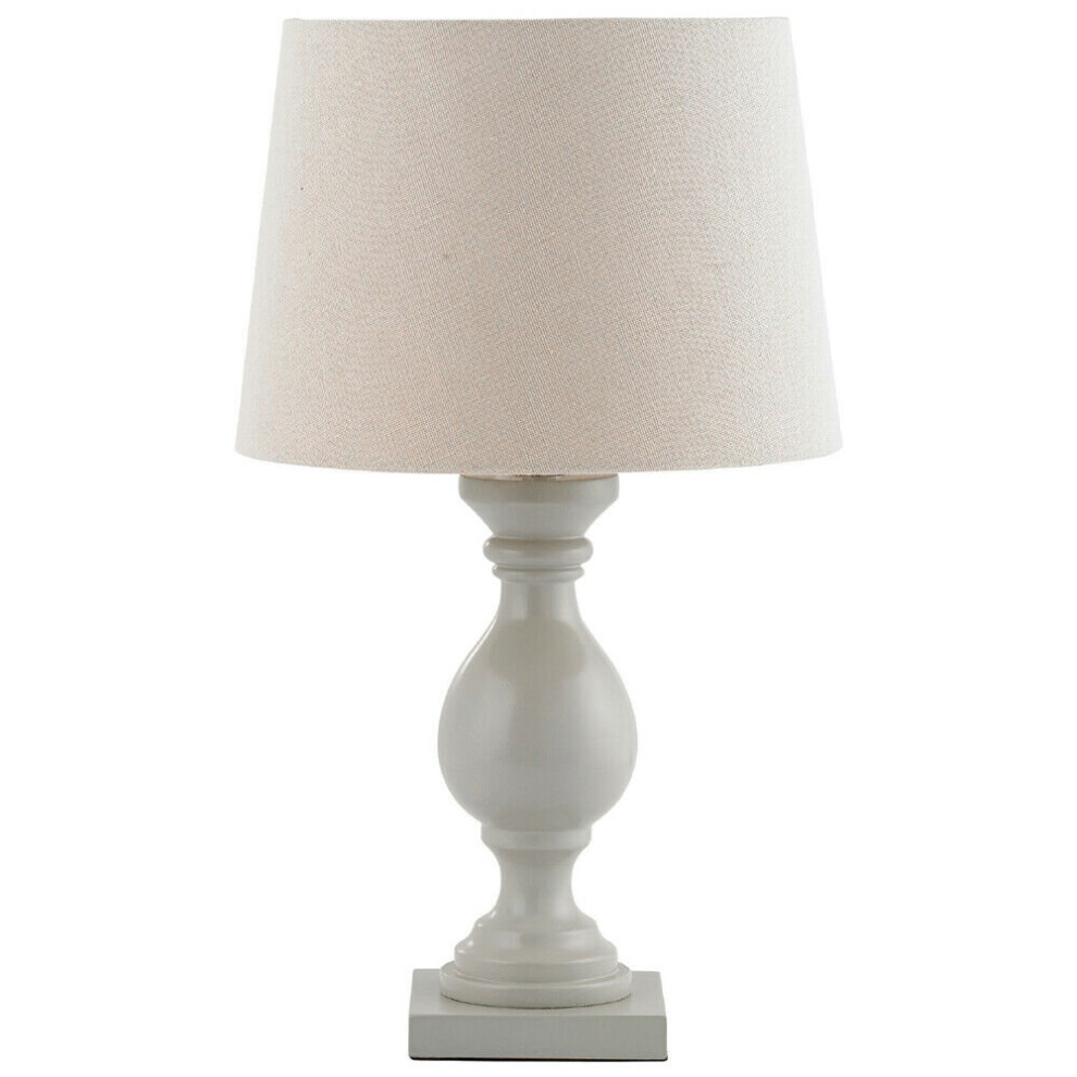 Classic Wooden Table Lamp Taupe & Off White Linen Shade Pretty Bedside Light