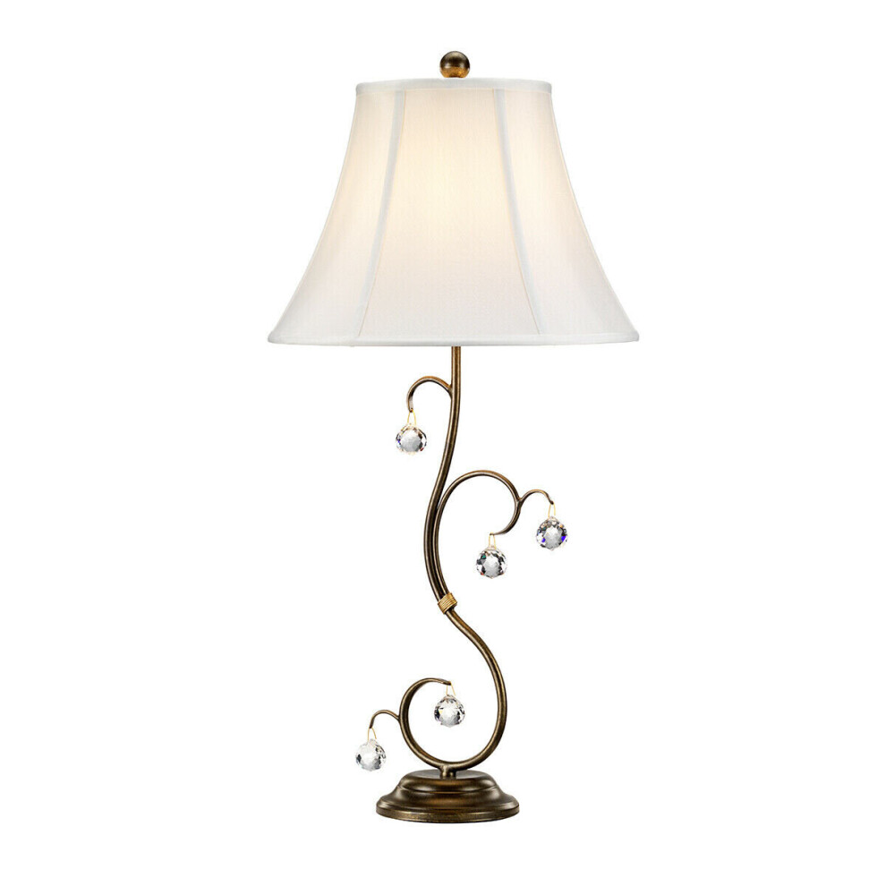 Loops Table Lamp Crystal Cut Glass Spheres White Shade Bronze Patina Led E27 60W