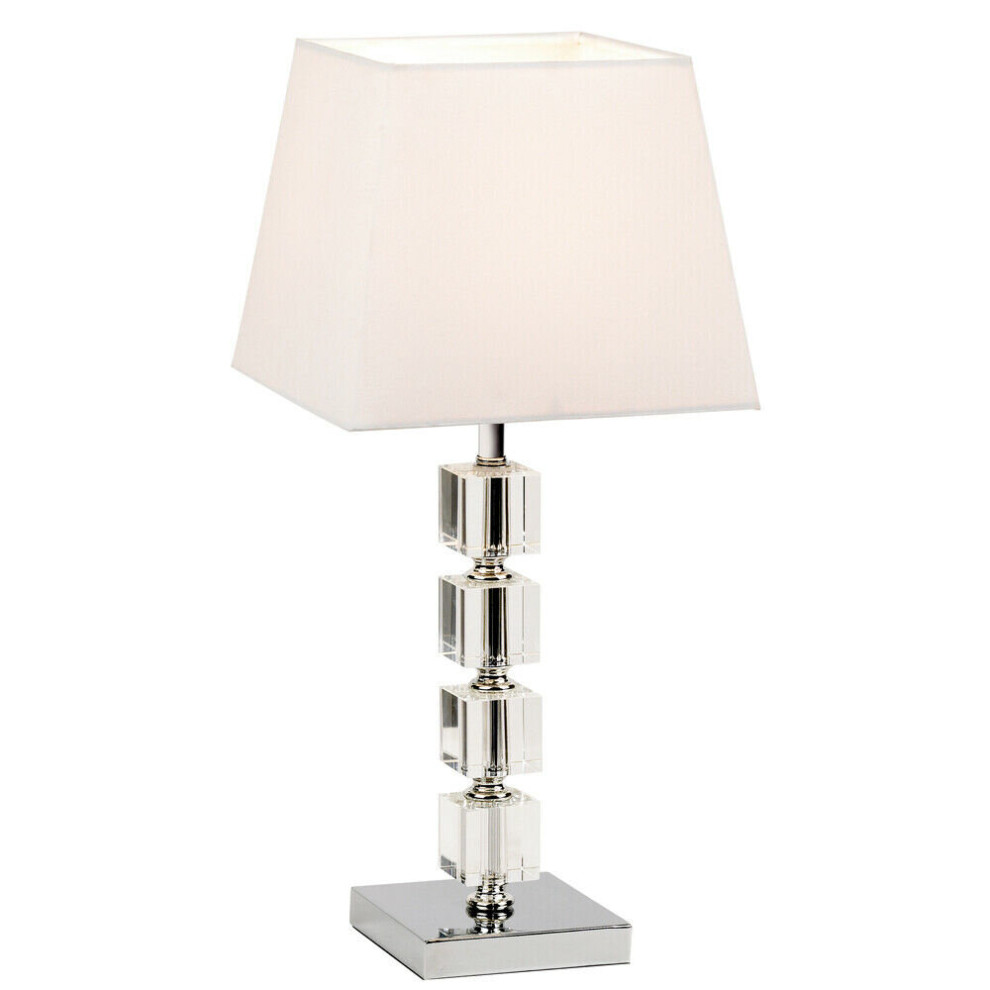 Loops Modern Table Lamp Light Chrome Acrylic Cubes & White Shade Square Desk Sideboard