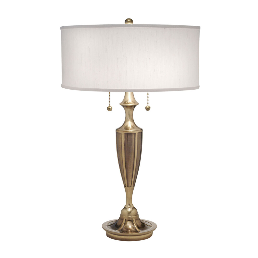 Loops 2 Bulb Twin Table Lamp Zinc Cast Off Shade Burnished Brass Led E27 60W White