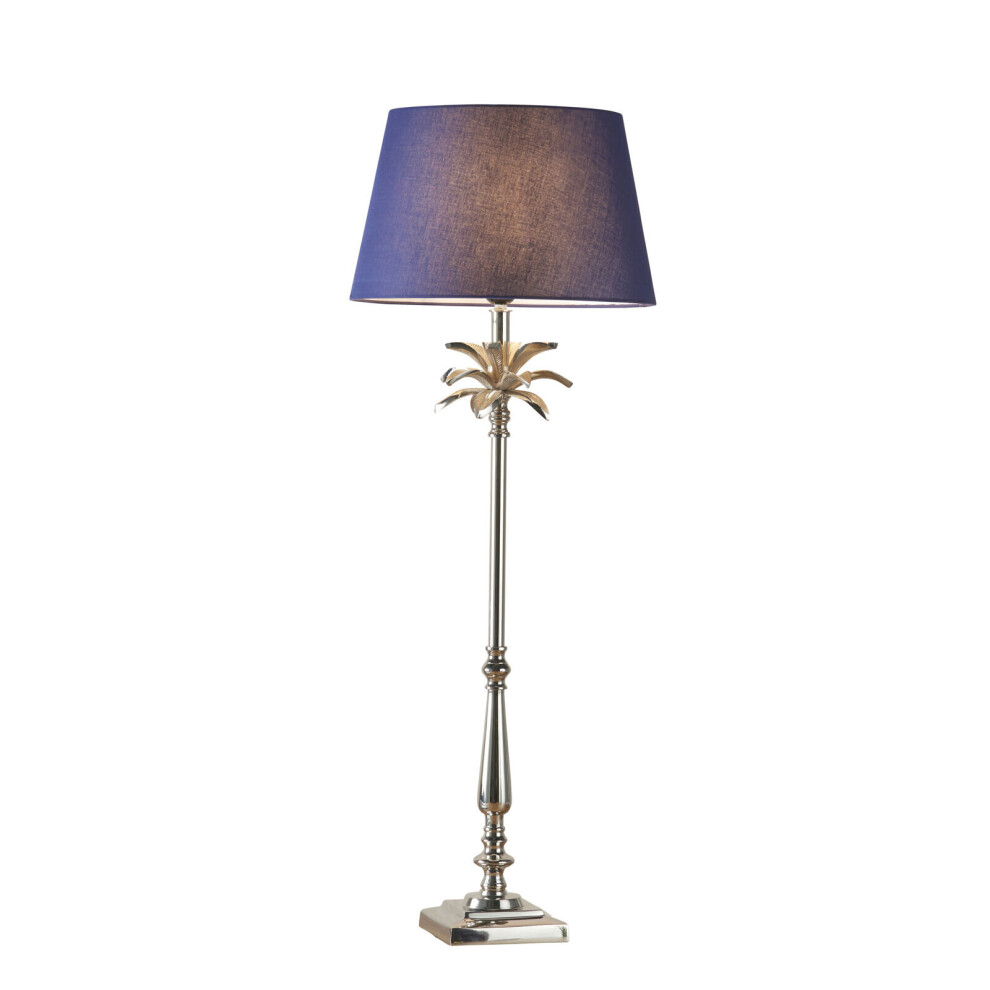 Table Lamp Polished Nickel Plate & Navy Cotton 60W E27 GLS Base & Shade