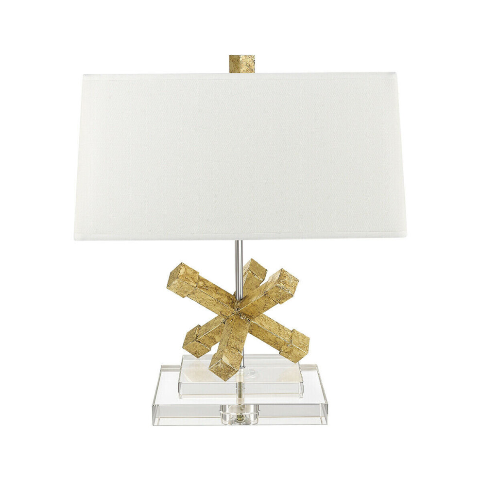 Loops Square Table Lamp Crystal Base Cream Tapered Shade Distressed Gold Led E27 100W
