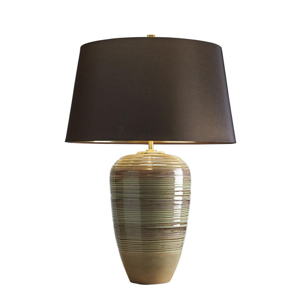 Loops Table Lamp Ceramic Textured Green & Brown Glaze Brown Shade Led E27 60W