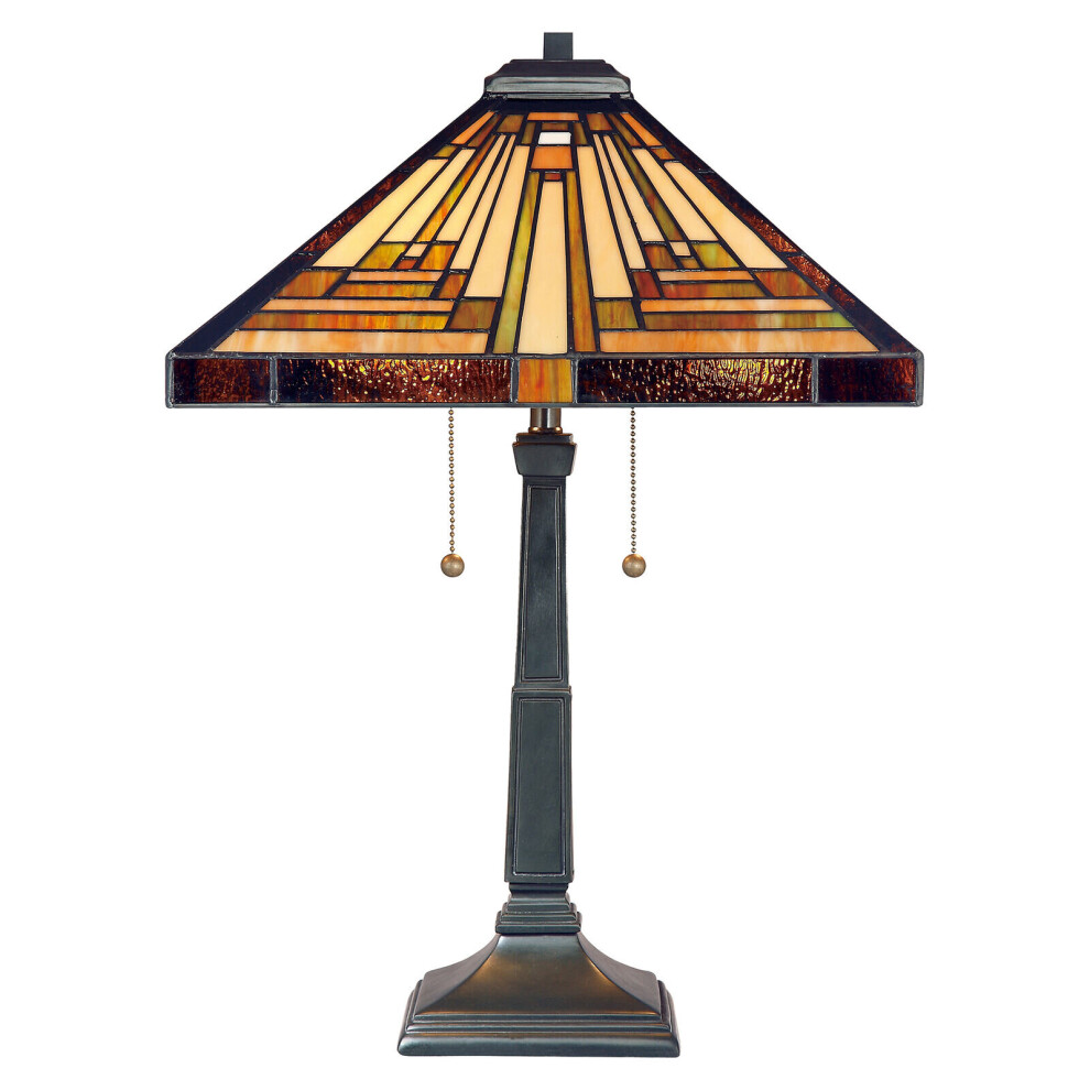 Loops Table Lamp 2 Bulb Hand Crafted Tiffany Style Coloured Glass Led E27 60W Bronze