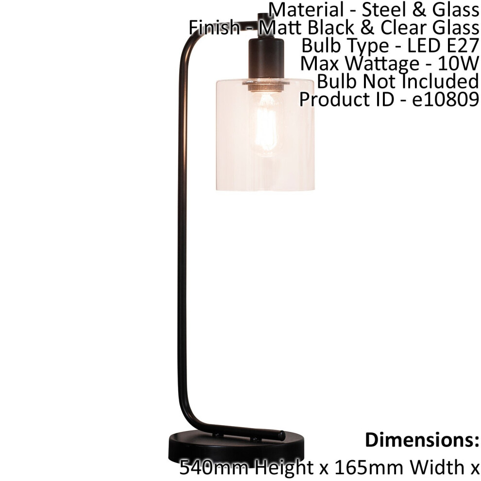 Loops Table Lamp Matt Black & Clear Glass 10W Led E27 Complete Bedside Light