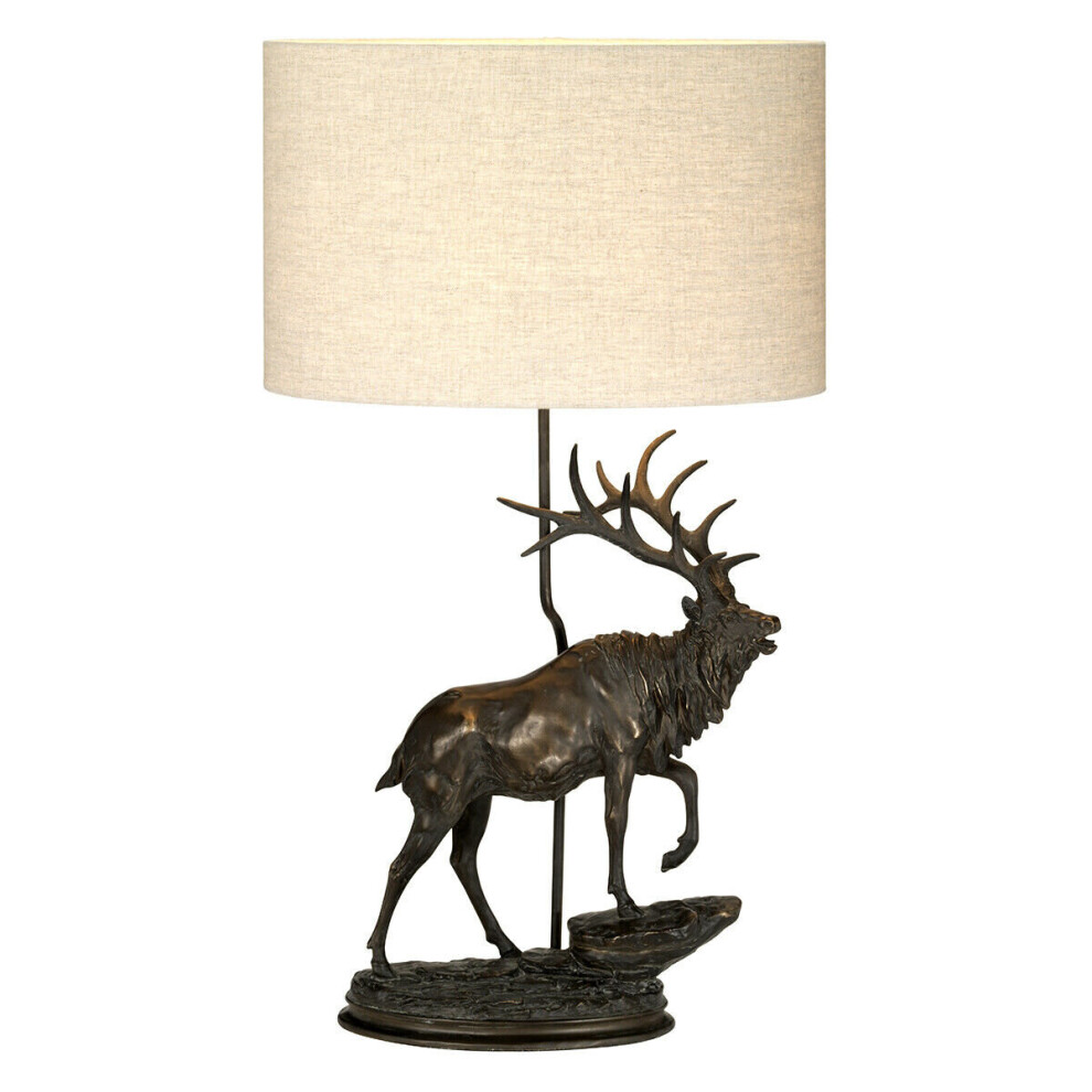 Loops Table Lamp Large Statuette Oval Natural Hessian Shade Patina Led E27 40W Bronze