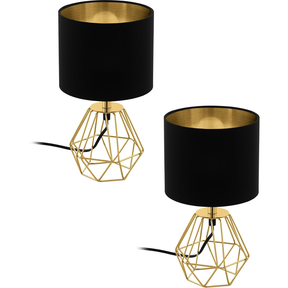 Loops 2 Pack Table Lamp Colour Brass Steel Base Shade Black Gold Fabric E14 1X60w
