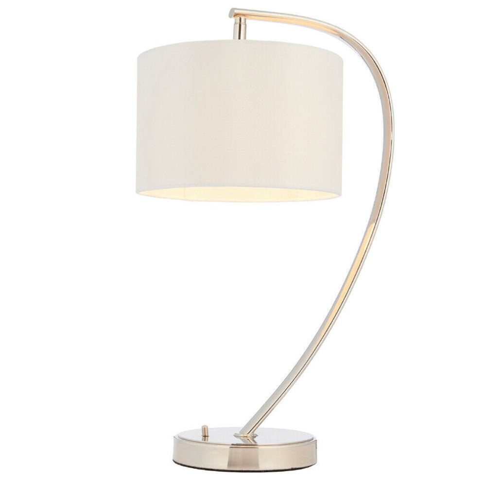 Loops Modern Curved Table Lamp Nickel & Shade Metal Arm Bedside Feature White/Light