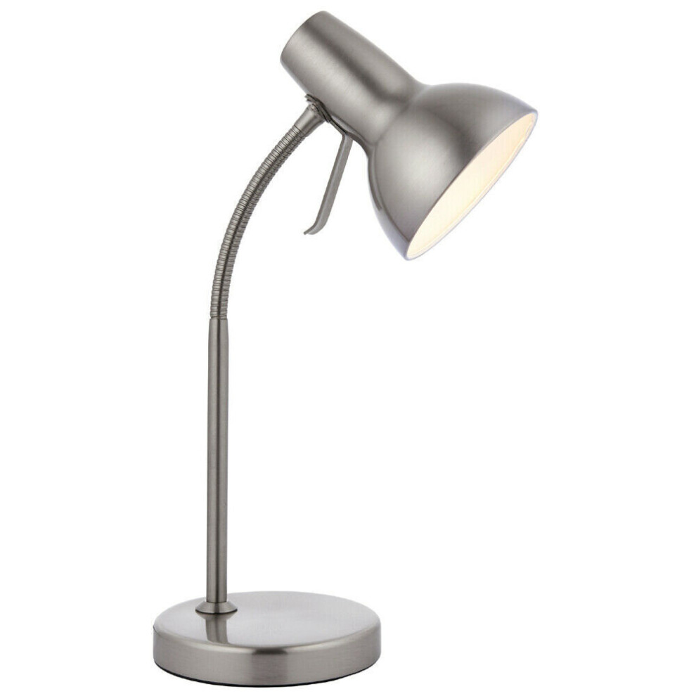 Loops Adjustable Neck Desk Lamp Satin Nickel Industrial Metal Shade Table Work Light