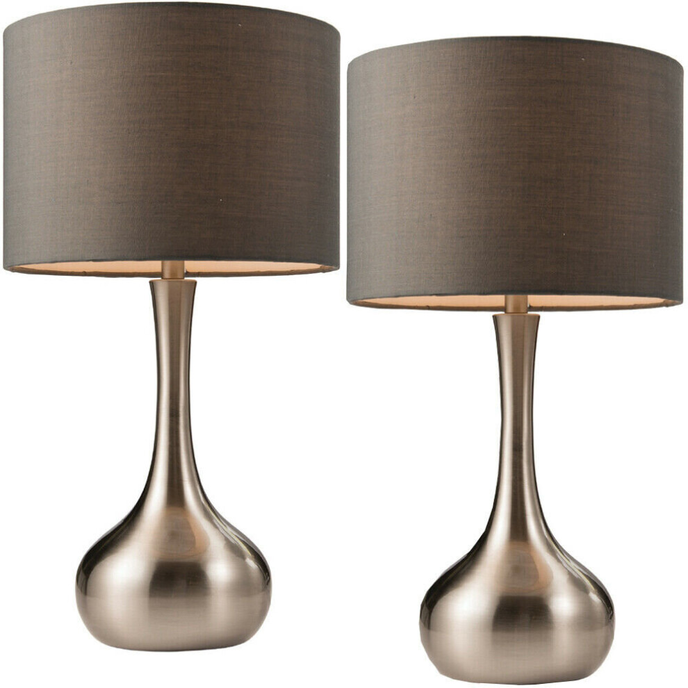 2 PACK | Touch Dimmer Table Lamp Satin Nickel & Grey Shade Metal Bedside Light