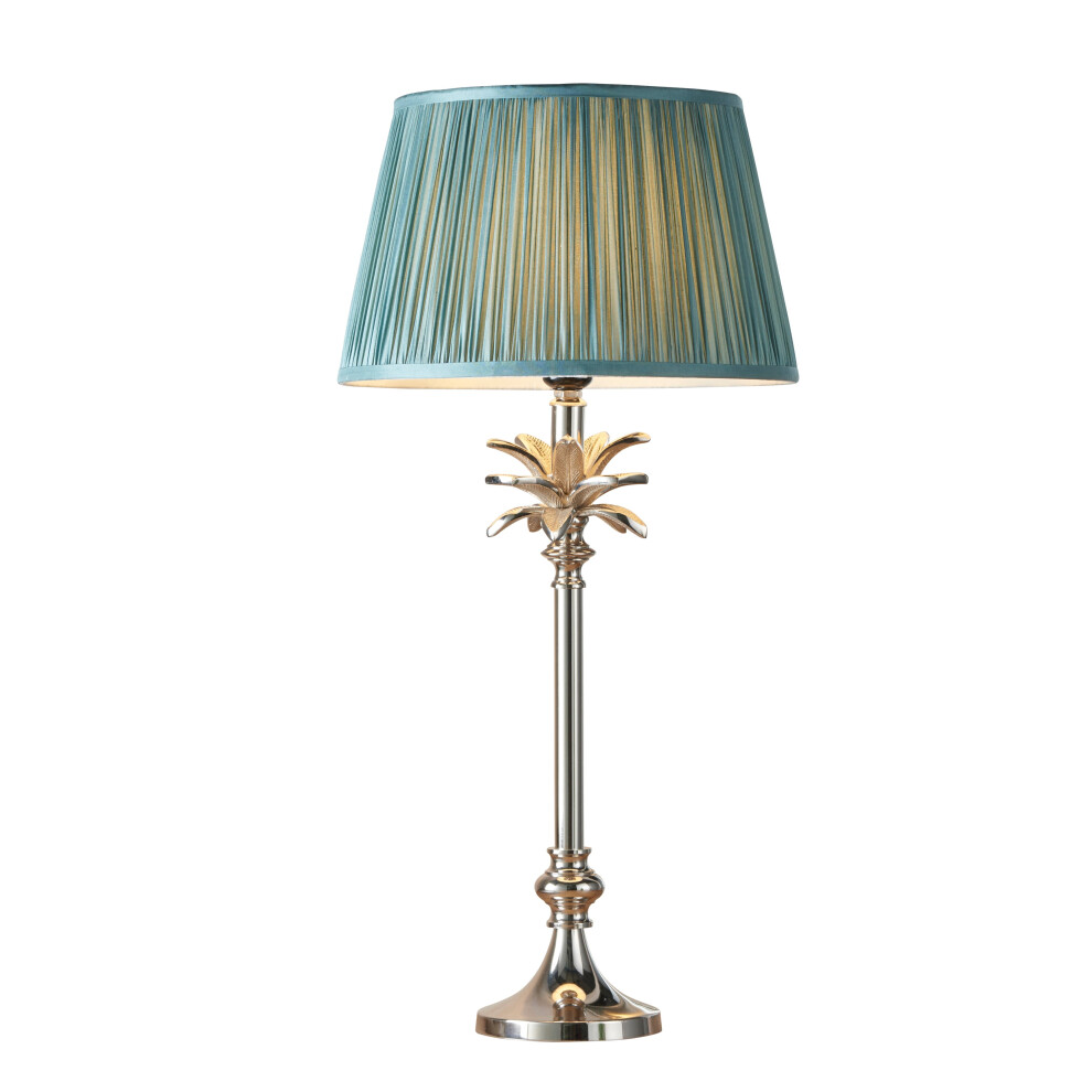 Table Lamp Polished Nickel Plate & Fir Silk 60W E27 Base & Shade e10376