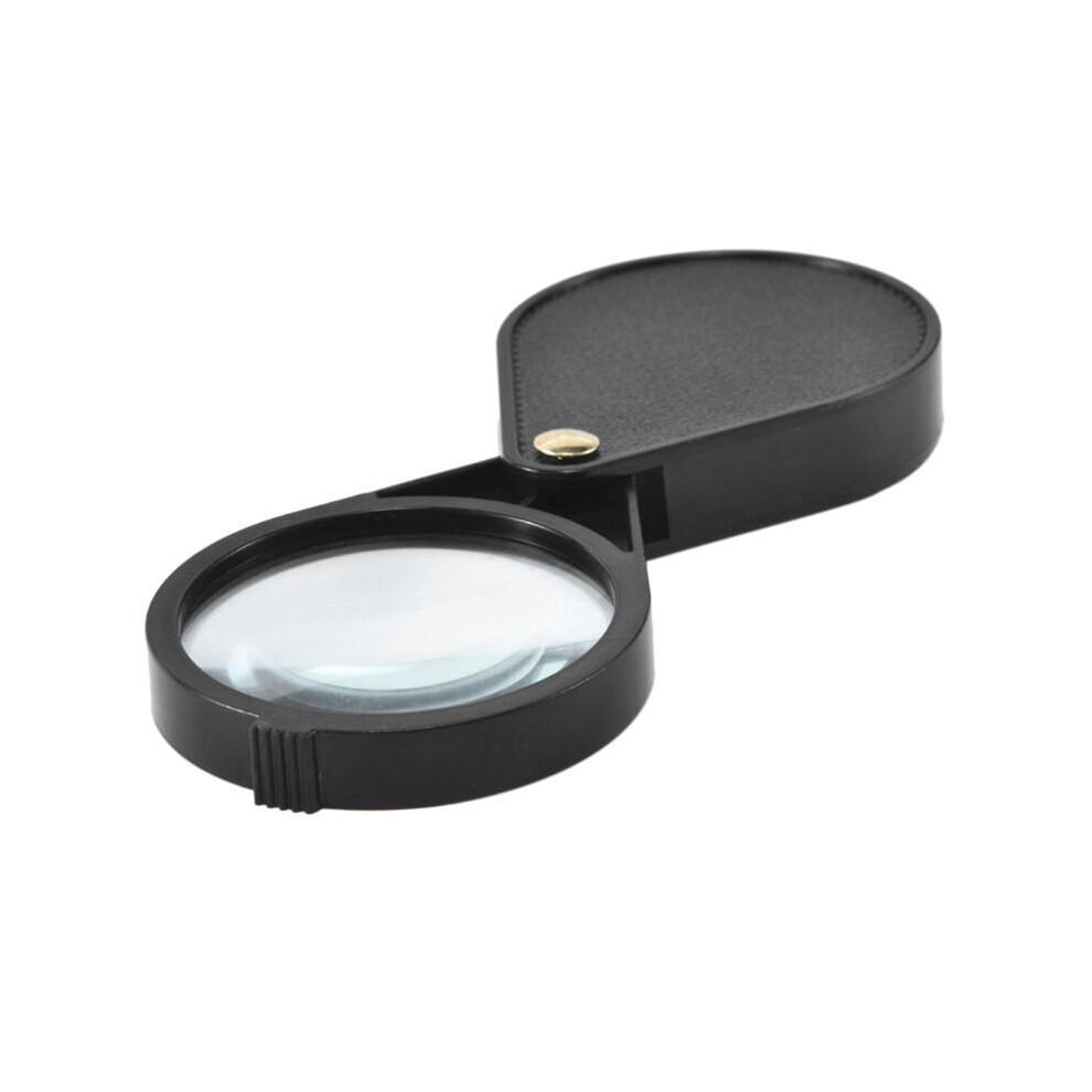 (Black) 10X Folding Pocket Glass Magnifier Loupe Lens with Keychain Portable
