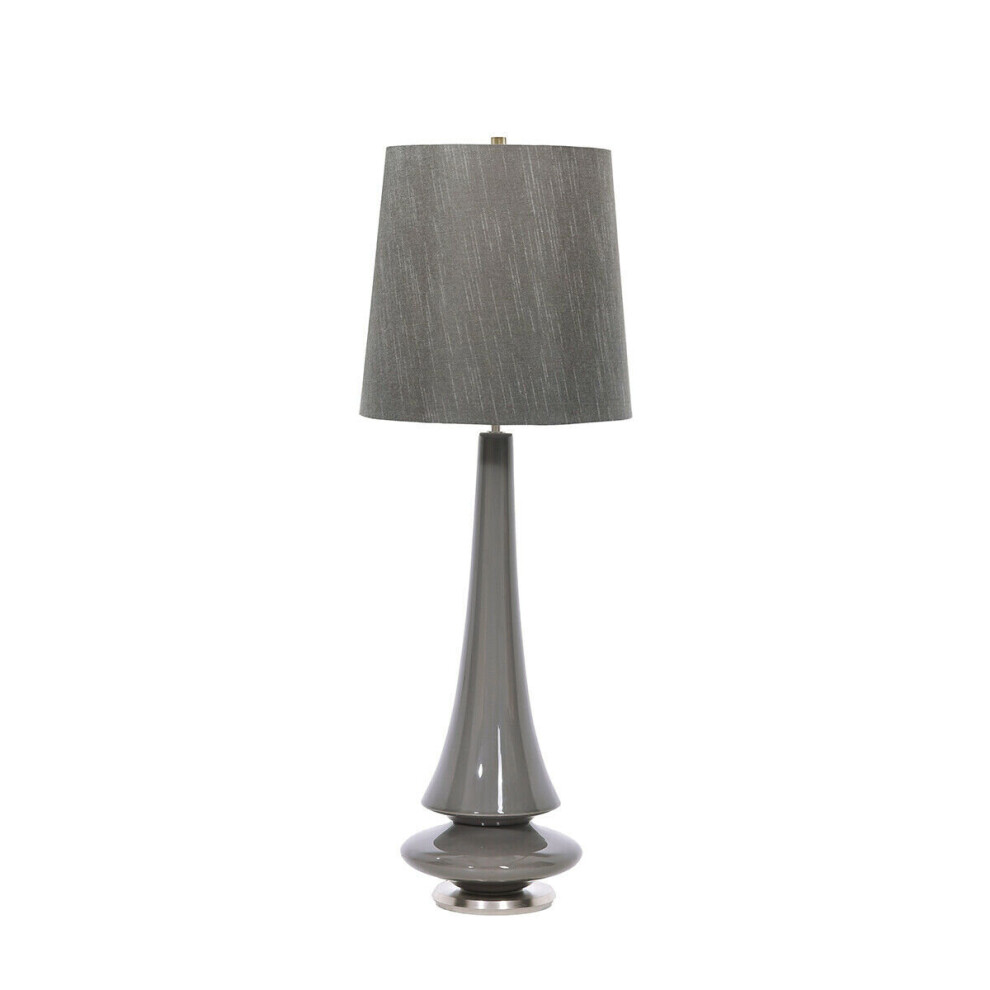 Table Lamp Mid Grey Glaze Dark Grey Faux Silk Shade Grey LED E27 60W