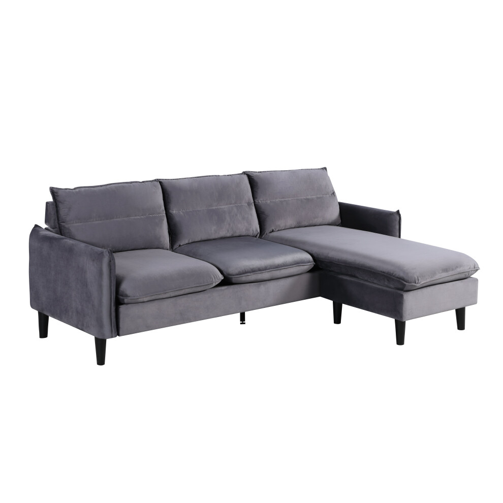 (Grey) Aida 3 Seater Velvet Sofa with Matching Footstool