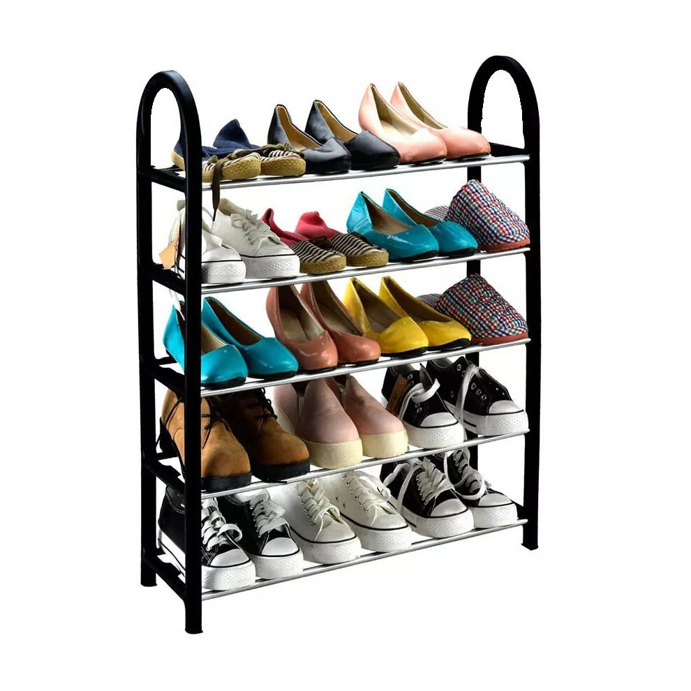 5 Tier 15 Pairs Shoe Rack Stand Storage Self Organiser Lightweight Compact Space