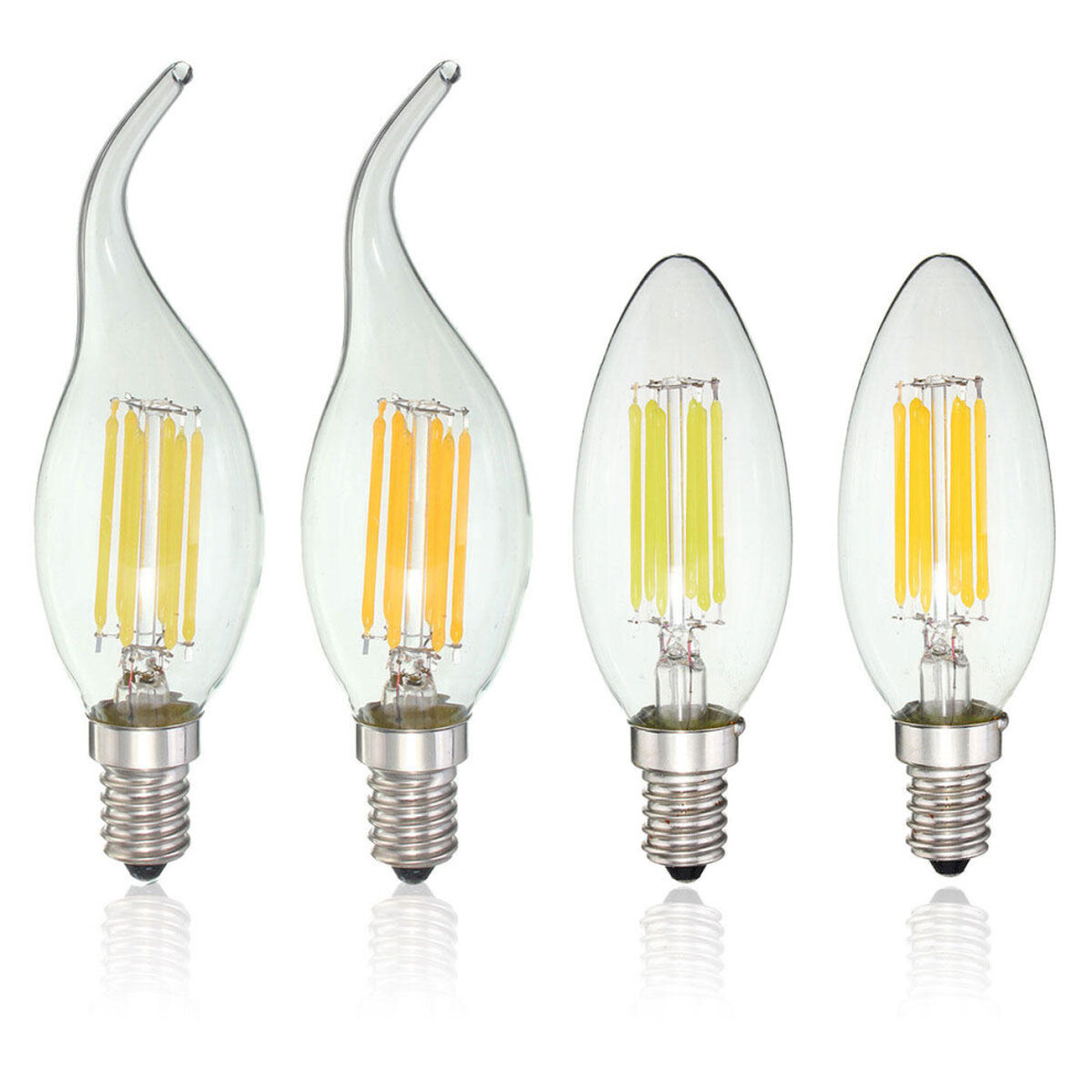 (Warm White, Candle) Dimmable E14 6W COB 600Lm Edison Filament Bulb LED Light Candle AC 110V