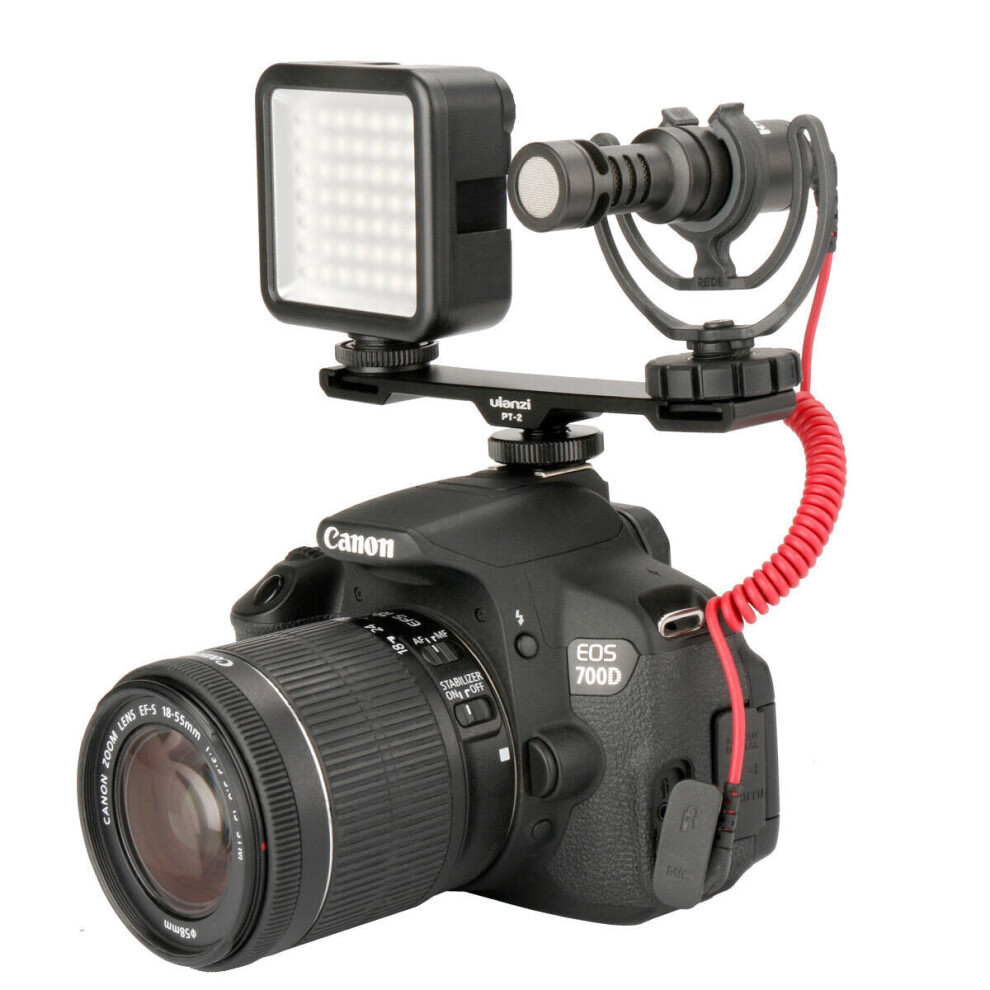 Dual Cold Shoe Flash Photography 1/4 Thread Bracket Plate for Microphone Flash Light