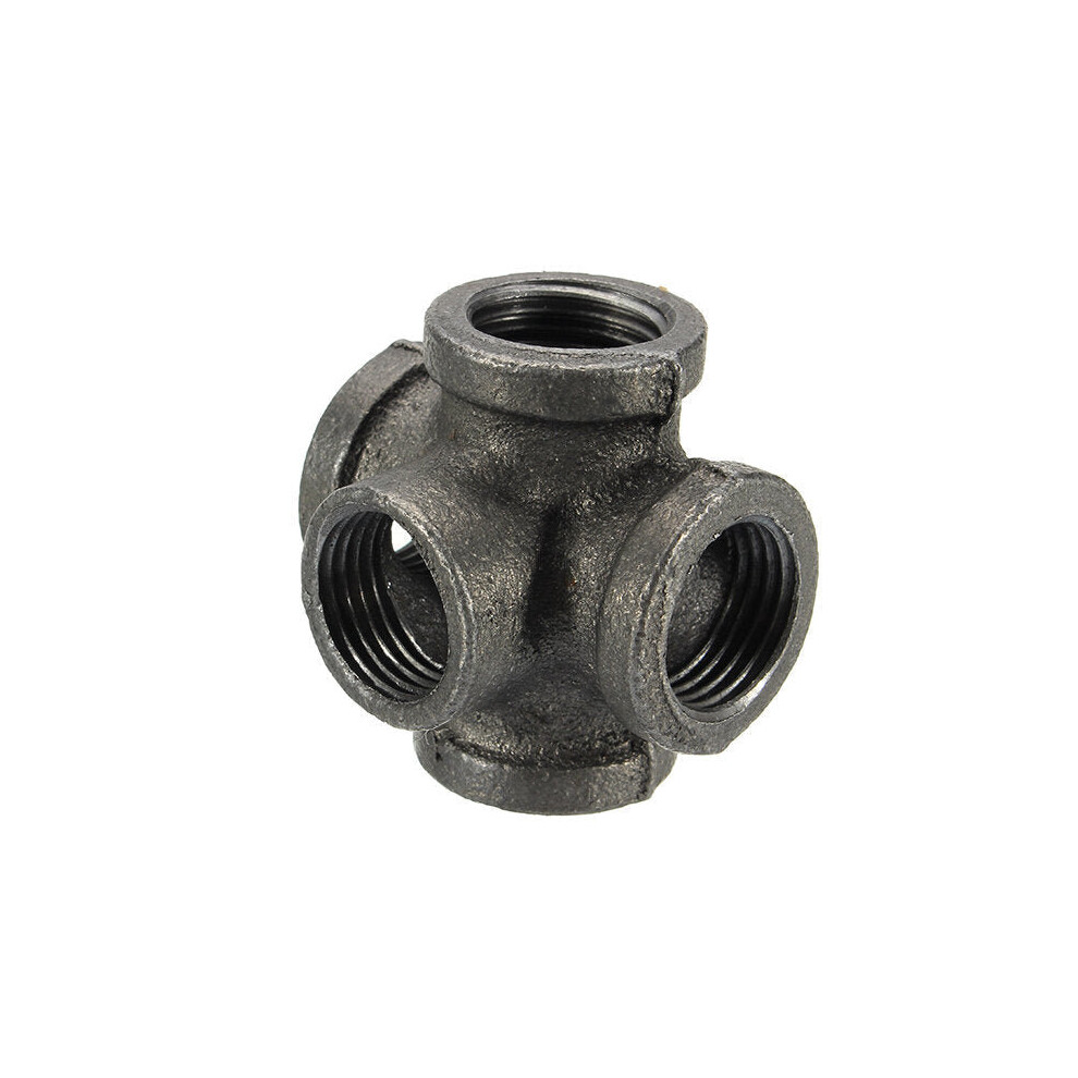 (1/2 Inch) 1/2" 3/4" 1" 5 Way Pipe Fitting Malleable Iron Black Outlet Cross Female Tube Connector