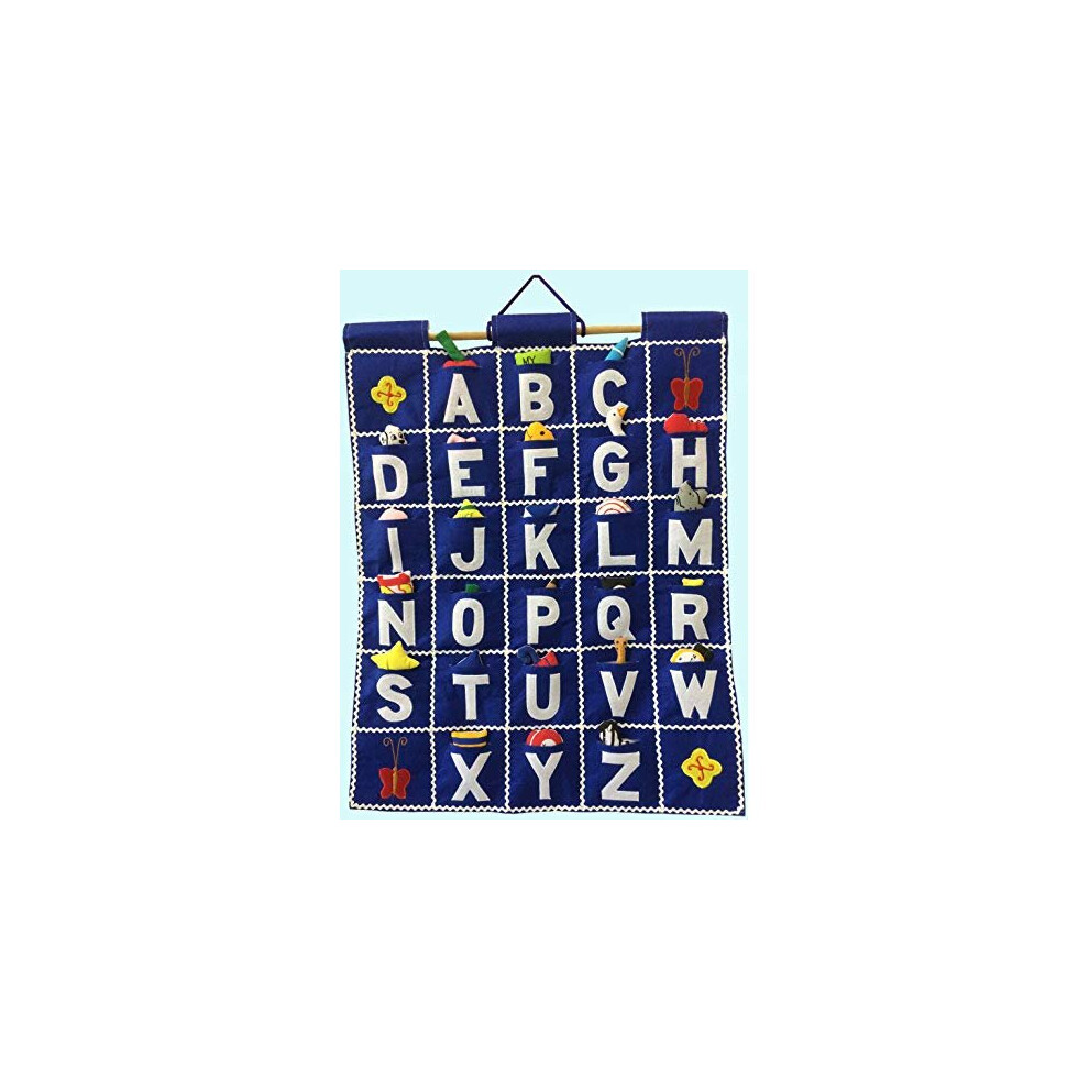 Pockets of Learning ABC Wall Hanging -- Blue, Alphabet Fabric Wall Décor for Children, Kids Room Décor 