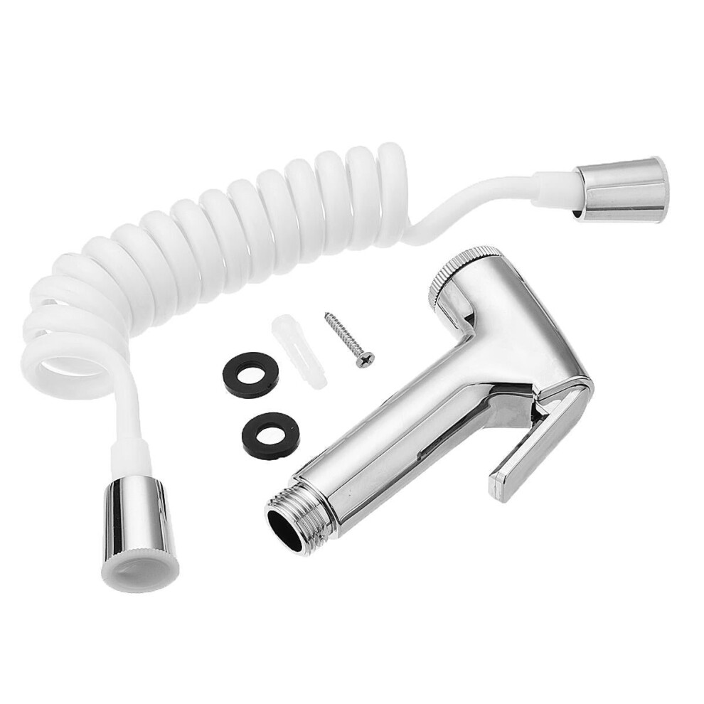 (1.5m Spring Hose) ABS Portable Bidet Sprayer Set Handhold Toilet Retractable w/ Spring 1/2" Hose Adapter Free Mounting Bracket Cleaning Tool