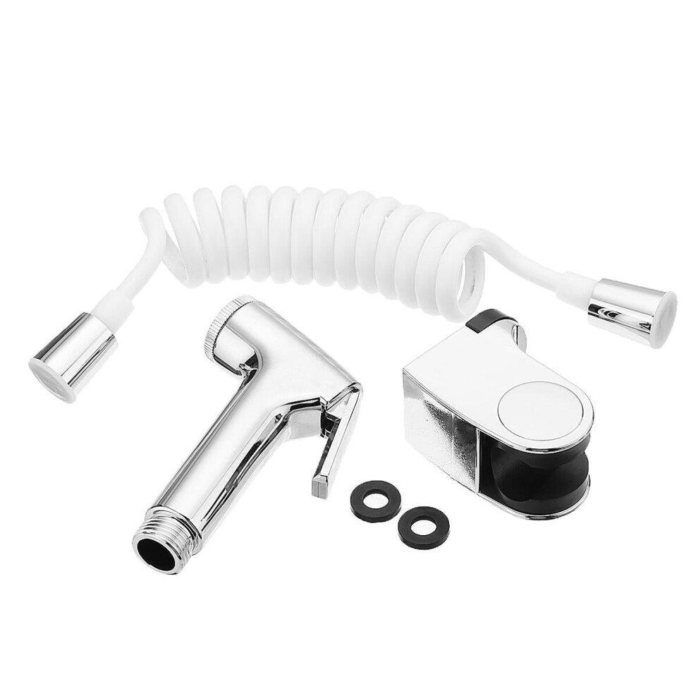(1.5m Spring Hose + 1 x Mounting Bracket) ABS Portable Bidet Sprayer Set Handhold Toilet Retractable w/ Spring 1/2" Hose Adapter Free Mounting Bracket Cleaning Tool
