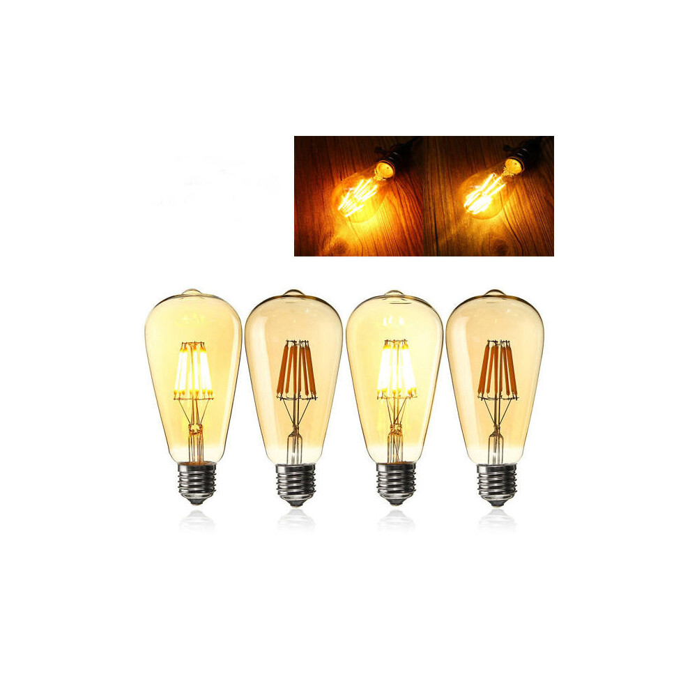 (Yellow, 220V) E27 8W Golden Cover Dimmable Edison Retro Vintage Filament COB LED Bulb Light Lamp AC110/220V