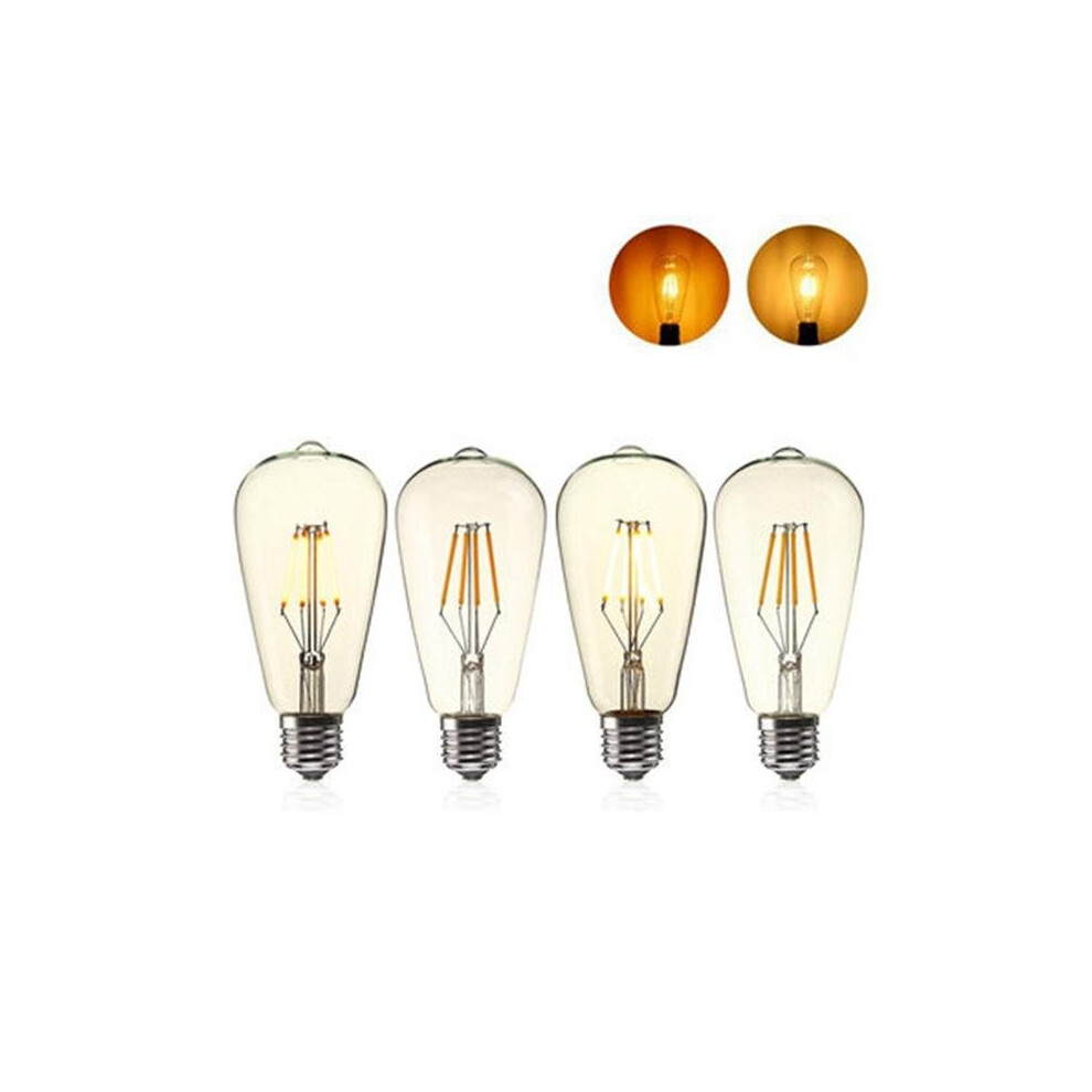 (Yellow, 110V) E27 ST64 4W Clear Cover Dimmable Edison Retro Vintage Filament COB LED Bulb Light Lamp AC110/220V