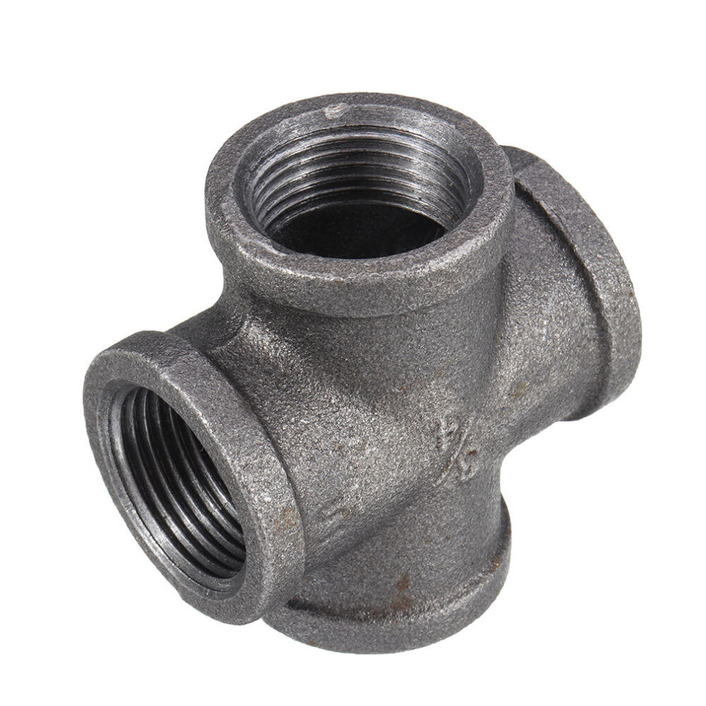 (1/2 Inch) 1/2" 3/4" 1" Cross 4 Way Pipe Fitting Malleable Iron Black Female Tube Connector