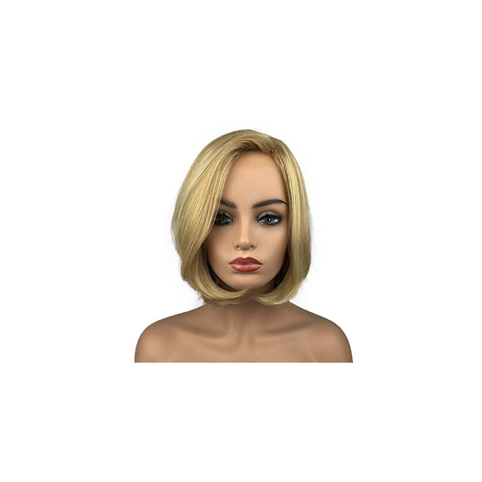 Aimole Unisex Womens Medium Length Straight Bob Wigs Blonde Synthetic Wig Full Capless Hair