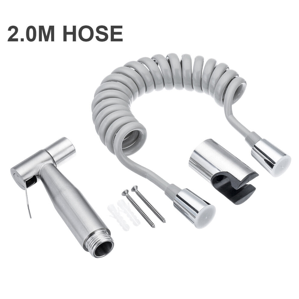 (2M Hose) Toilet Bidet Sprayer Stainless Steel Hand Held Shattaf Bathroom Shower Head 1.5M/2M Hose