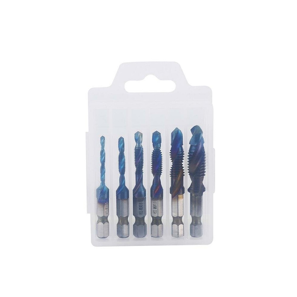 (S) 6pcs M3-M10 Combination Drill Tap Bit Hex Shank Blue Coated Deburr Countersink Bits Screw Thread Metric