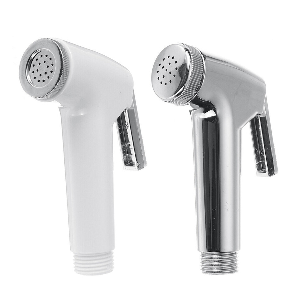 (White) Toilet Bidet Sprayer Chrome Hygienic Shower Head Hose Nozzle Set