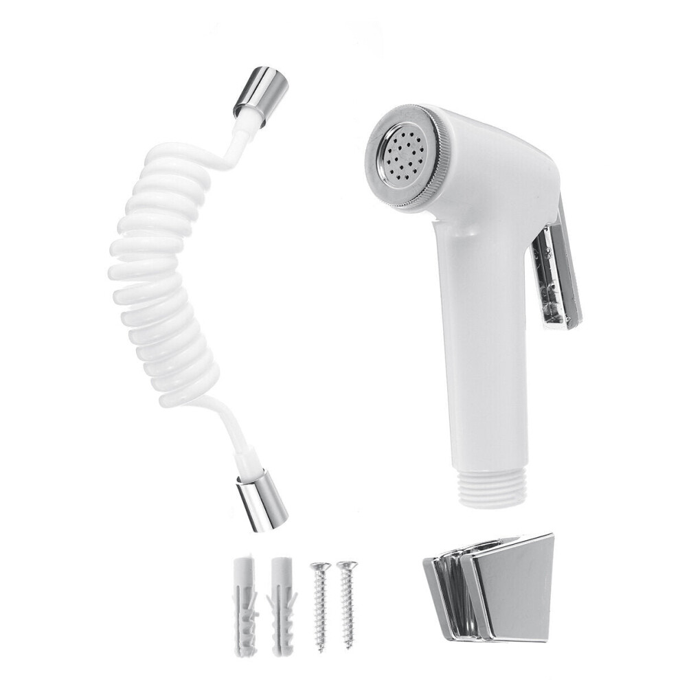 (Silver) Toilet Bidet Sprayer Chrome Hygienic Shower Head Hose Nozzle Set