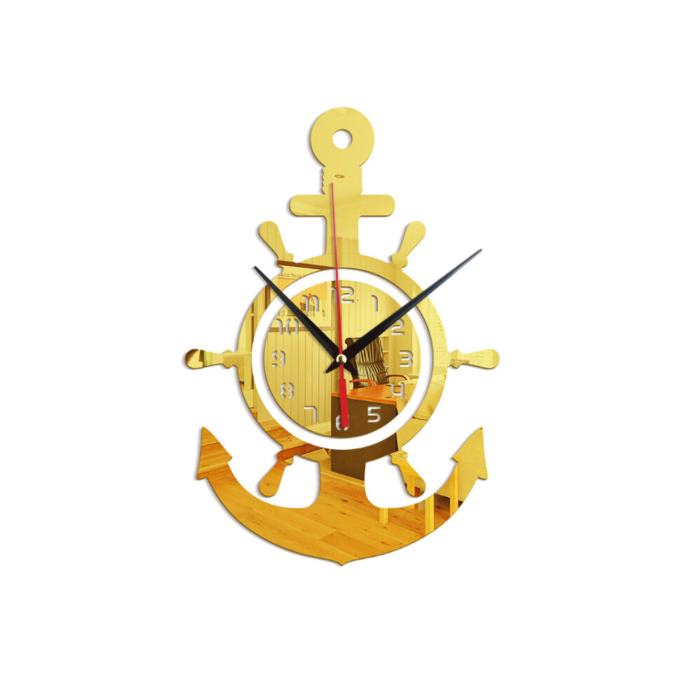 (Gold) 3D Anchor Helmsman Sailor Pirate Ship Mediterranean Style Wall Personality Clock