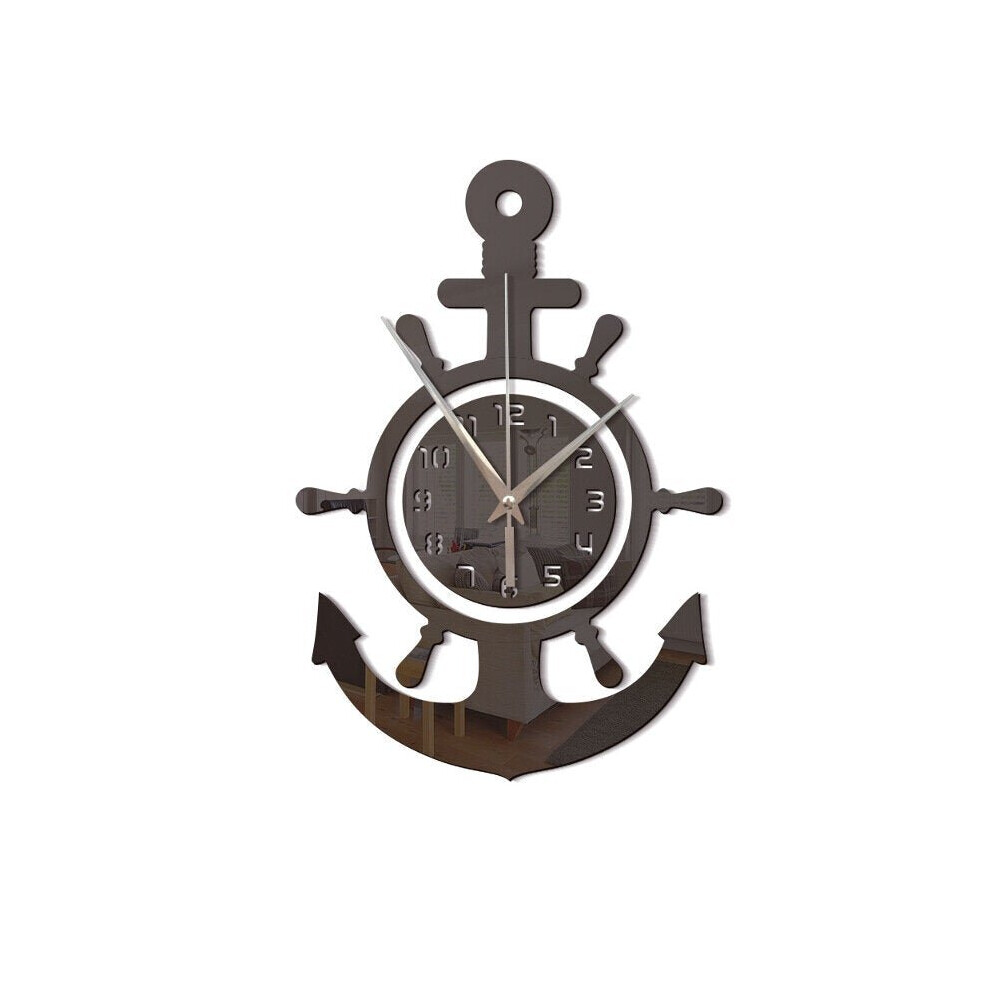 (Black) 3D Anchor Helmsman Sailor Pirate Ship Mediterranean Style Wall Personality Clock