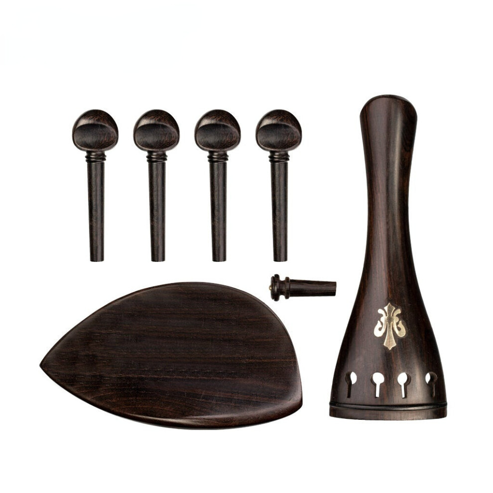 Ebony Violin Parts Set W/ Tailpiece+Chin Rest+4 Tuning Pegs+ End Pin Exquisite Pattern Inlay DIY For 3/4 4/4 Violin