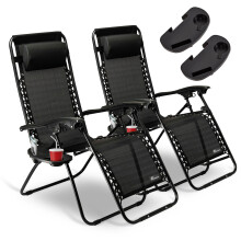 (Black, No) SUNMER Set of 2 Recliner Chairs with Cup Holder